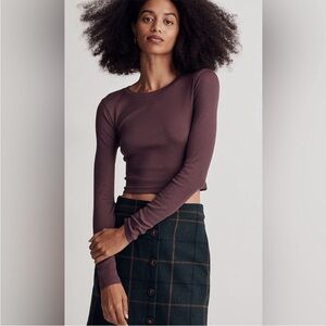Madewell Fine Ribbed Supercrop Crewneck Long-Sleeve Tee Muted Plum Size Medium